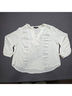 Marc New York Boho Peasant 2X Lace Trim Blouse White Top Festival Crochet Flowy